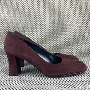 Stuart Weitzman Pump Shoes Womens Size 8 Burgundy Block Heel Made In Spain